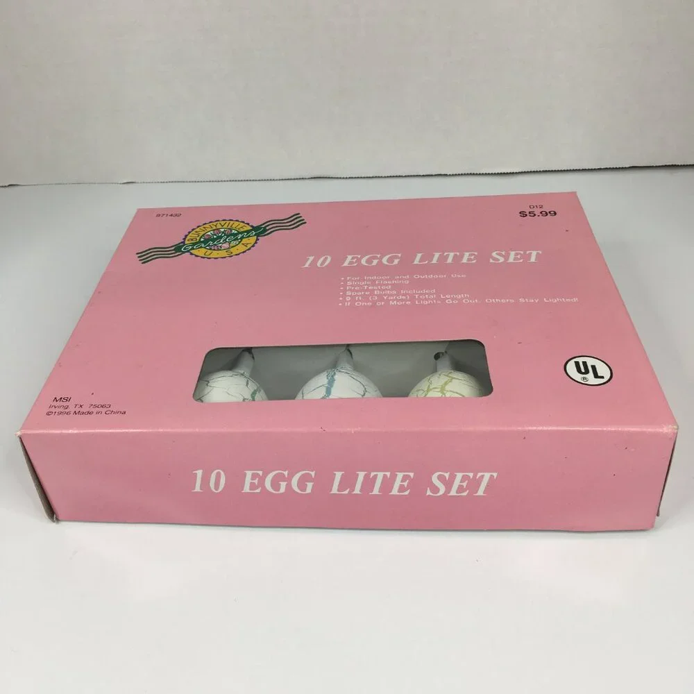 New Bunnyville Gardens USA 10 Egg Lights String Easter Spring Decor Vintage NOS